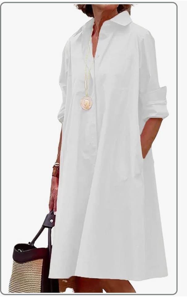 Women's Spring Summer Button-Down Shirt Dress Loose A-Line Midi Shift Tunic Dres