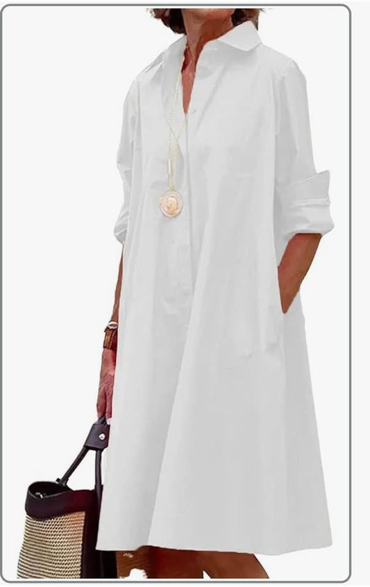 Women's Spring Summer Button-Down Shirt Dress Loose A-Line Midi Shift Tunic Dres