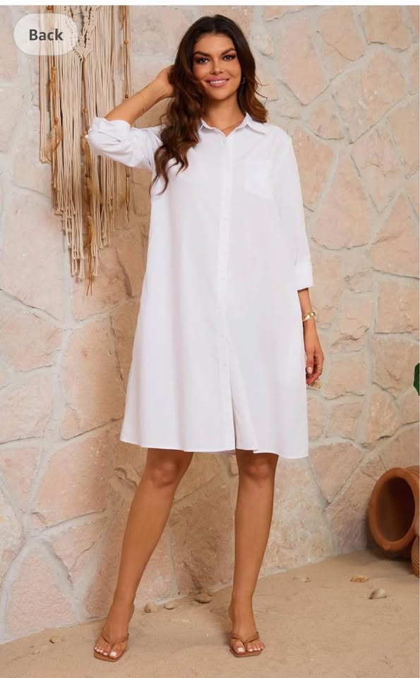 Women's Spring Summer Button-Down Shirt Dress Loose A-Line Midi Shift Tunic Dres