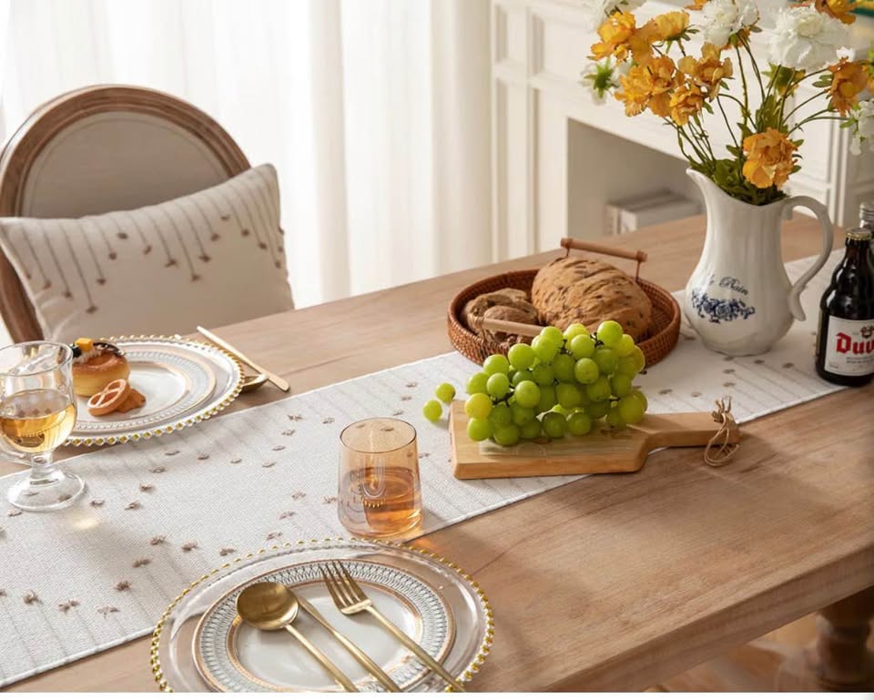 Boho Tufted Woven Table Runner with Tassels