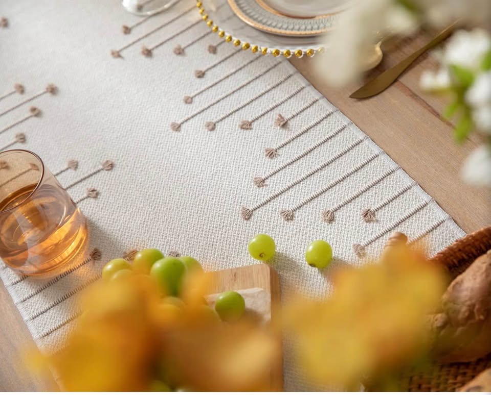 Boho Tufted Woven Table Runner with Tassels