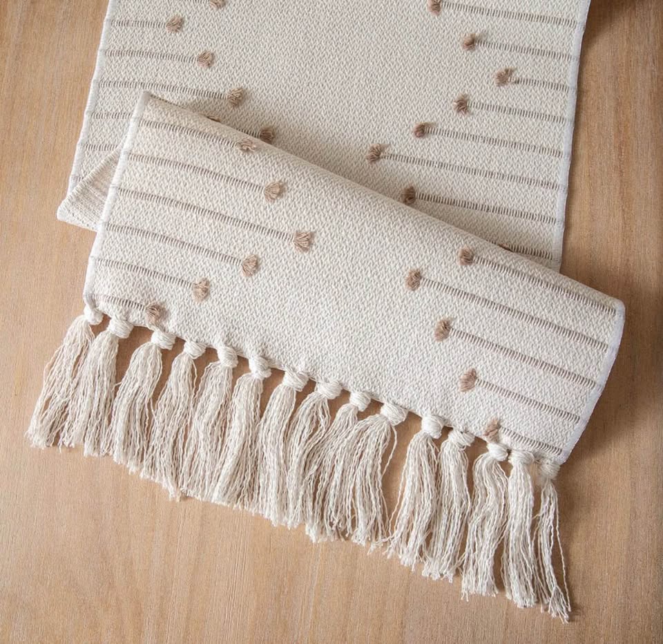 Boho Tufted Woven Table Runner with Tassels