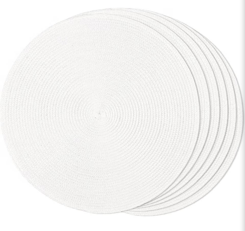 Set of 6 White Round Braided Placemats