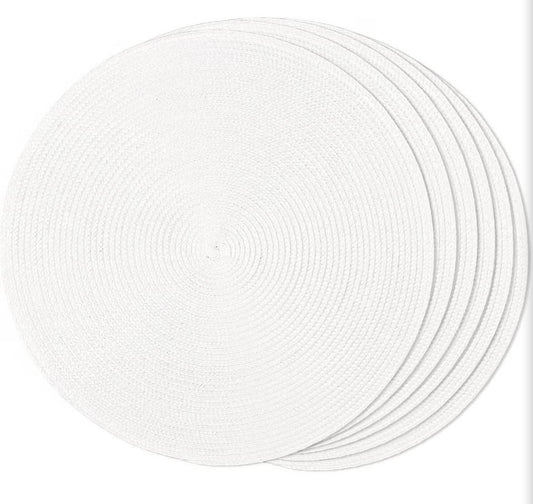 Set of 6 White Round Braided Placemats