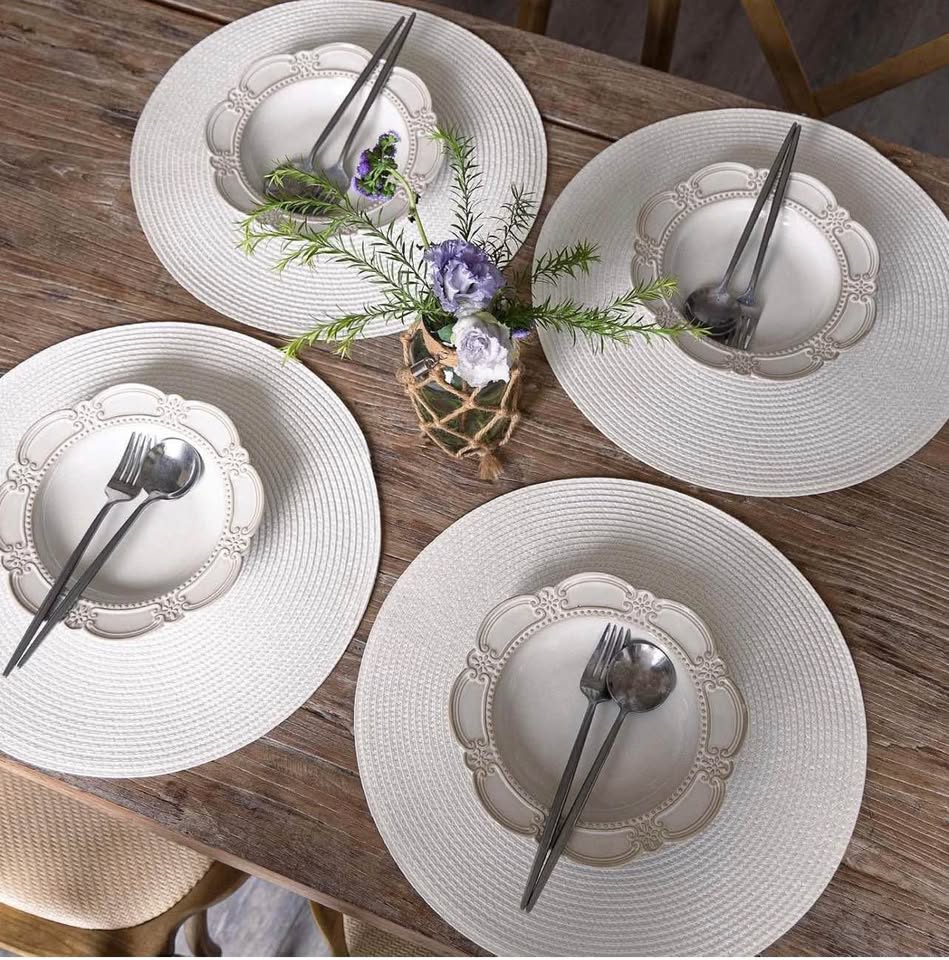 Set of 6 White Round Braided Placemats