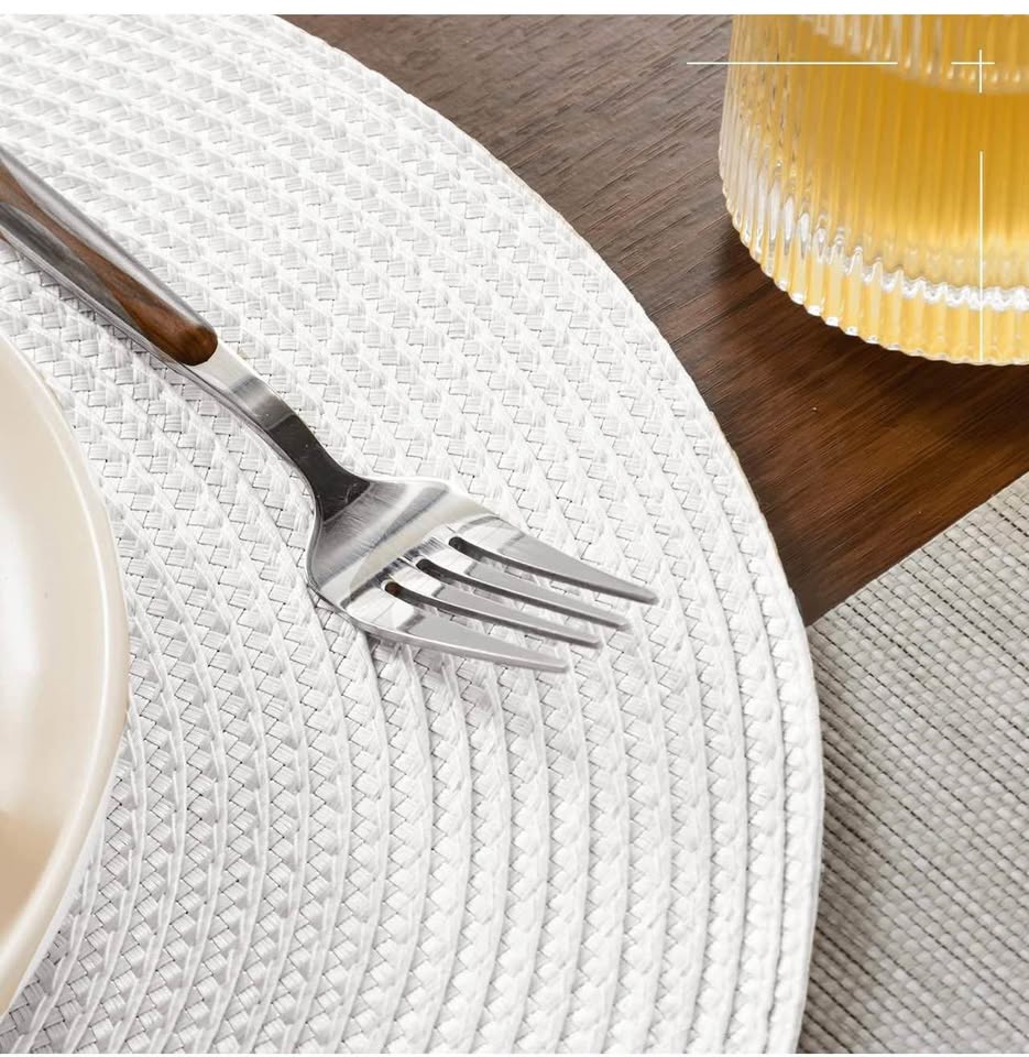 Set of 6 White Round Braided Placemats