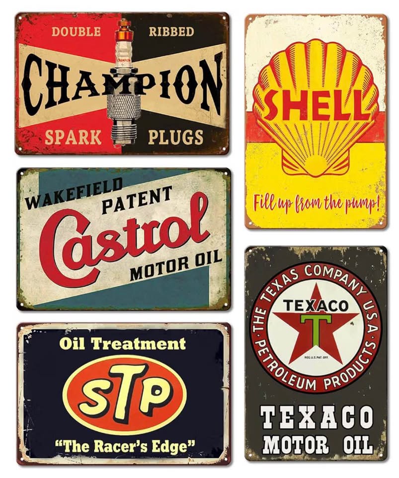 Vintage Automotive Metal Tin Signs Set