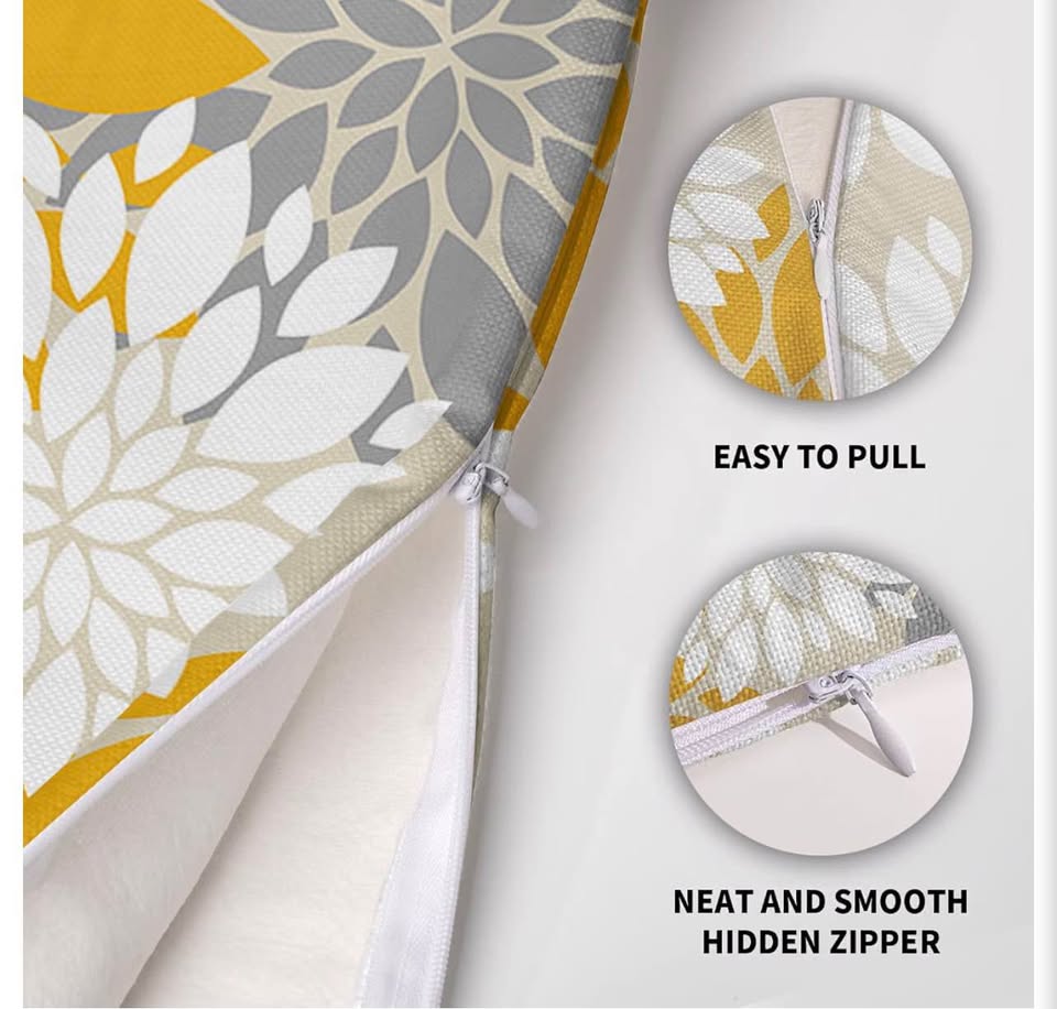 Set of 2 Yellow and Grey Floral Throw Pillow Covers