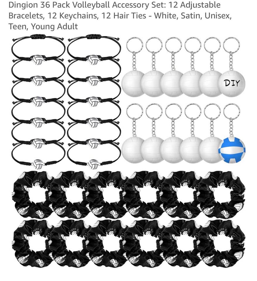 Dingion 36 Pack Volleyball Accessory Set: 12 Adjustable Bracelets, 12 Keychains,