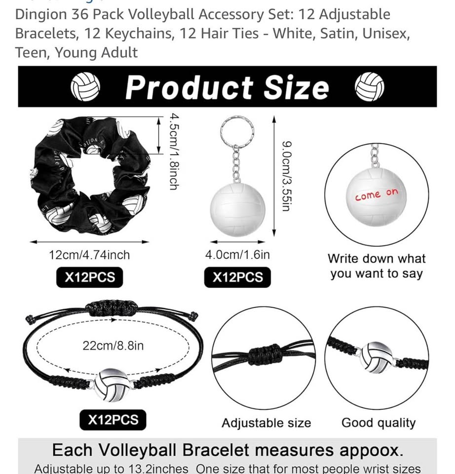 Dingion 36 Pack Volleyball Accessory Set: 12 Adjustable Bracelets, 12 Keychains,