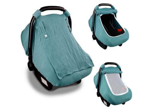 Muslin Car Seat Covers for Babies, Summer Baby Car Seat Cover for Boys Girls wit