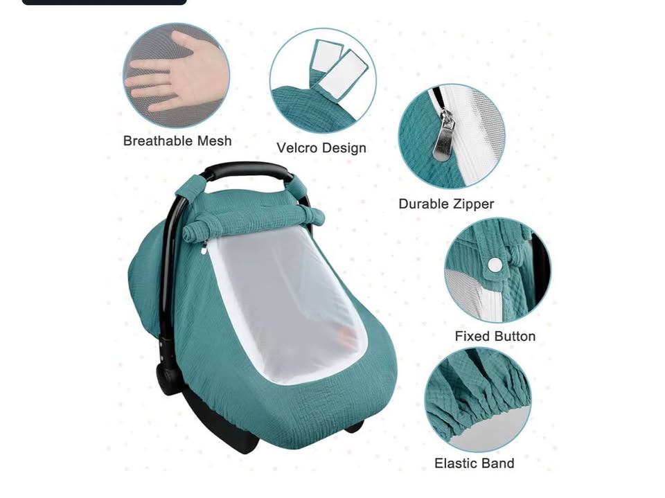 Muslin Car Seat Covers for Babies, Summer Baby Car Seat Cover for Boys Girls wit