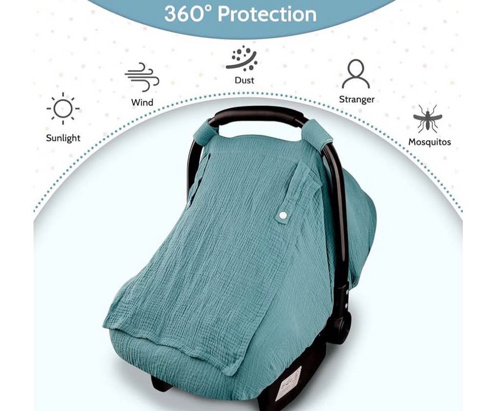Muslin Car Seat Covers for Babies, Summer Baby Car Seat Cover for Boys Girls wit