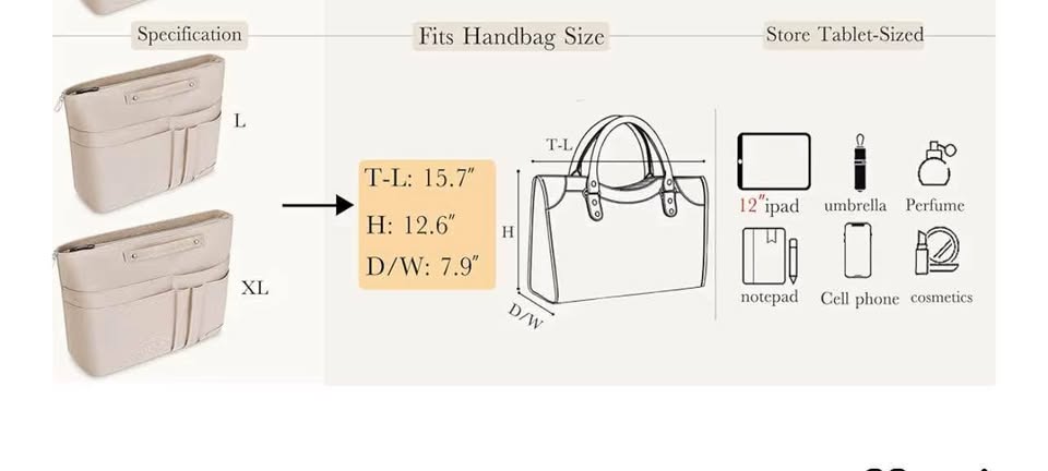 HyFanStr Purse Organizer Insert for Handbags,Tote Bag Organizer Insert Zipper Ba