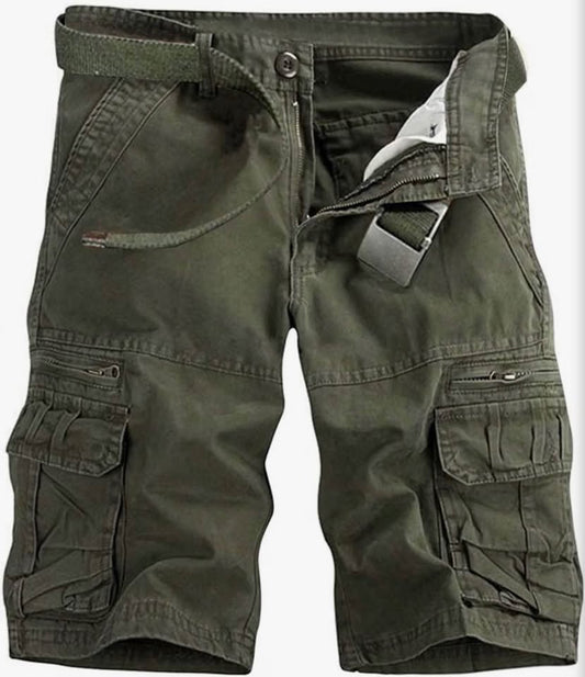 Men's Olive Green 8-Pocket Cargo Shorts