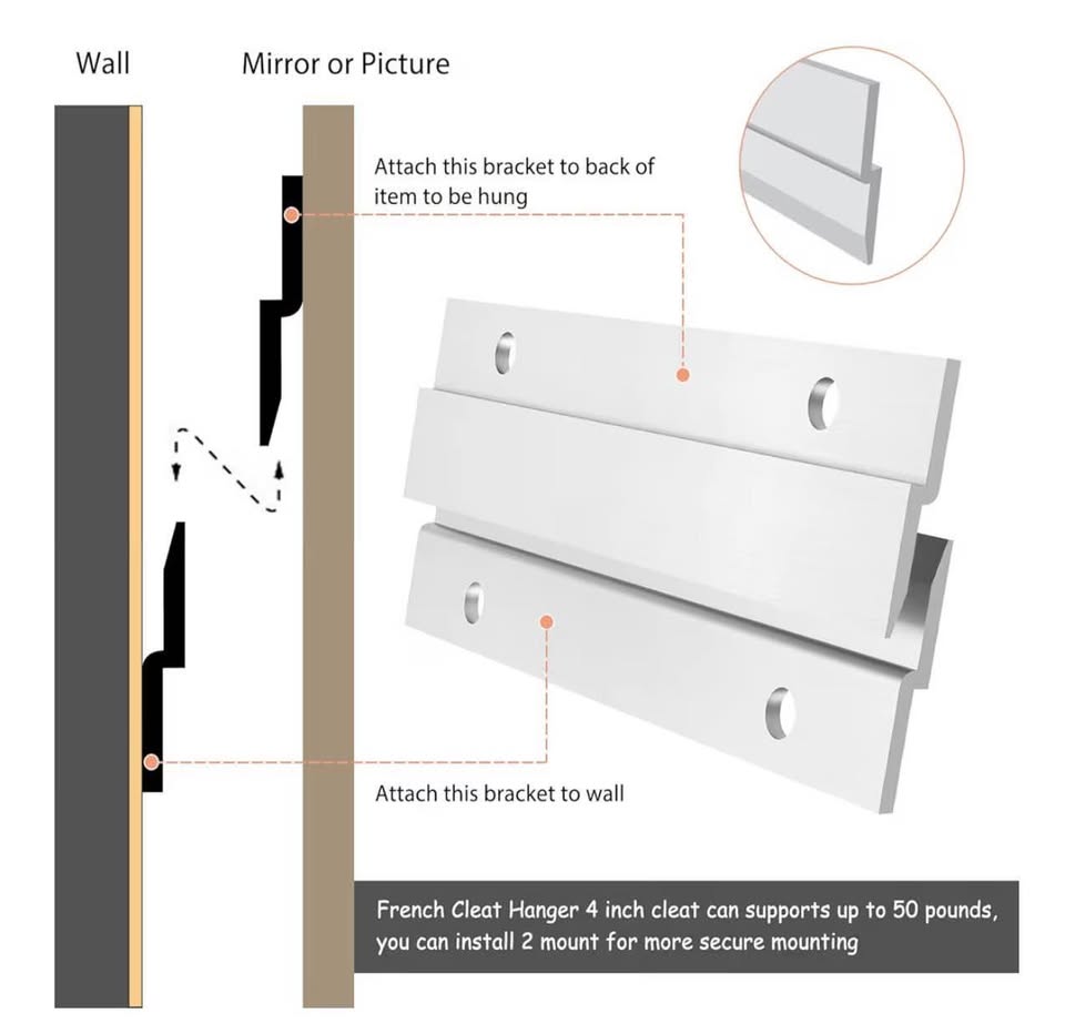 French Cleat Picture Hanger, Aluminum Z Hanger Interlocking Wall Mounting Bracke