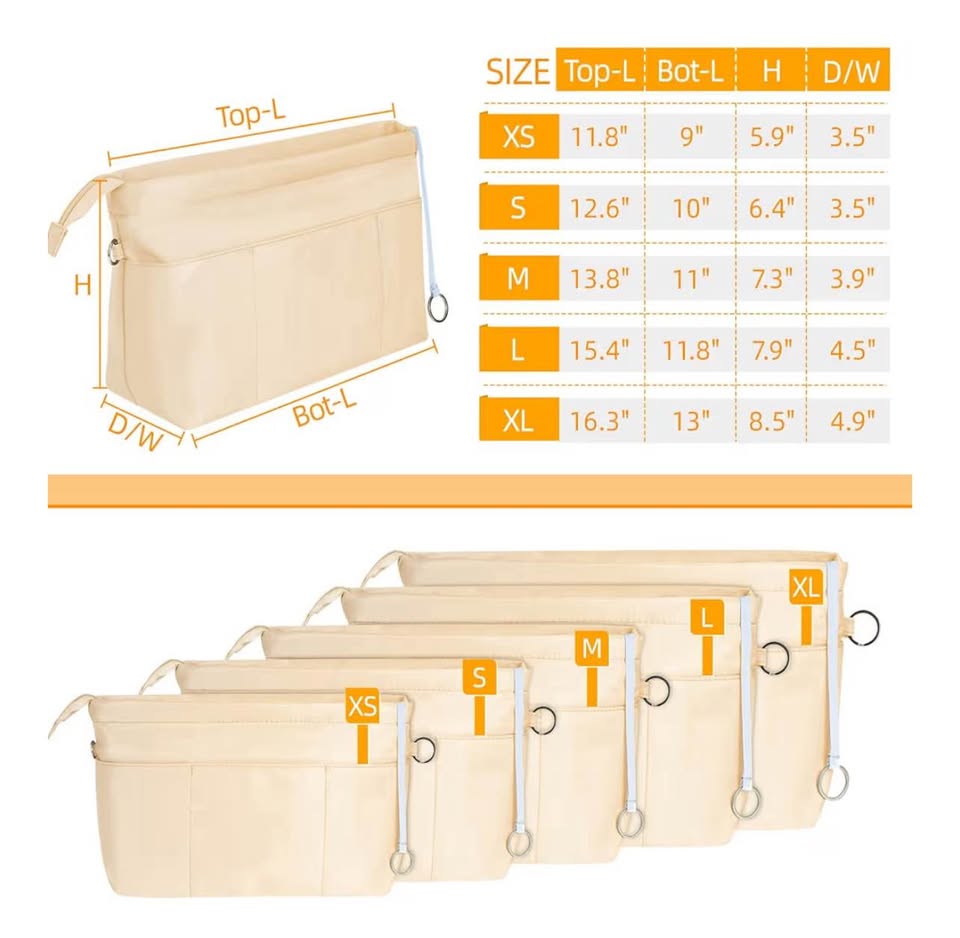 Purse Organizer Insert with Zipped Top for Tote Bag, Handbag Shaper with 13 Pock