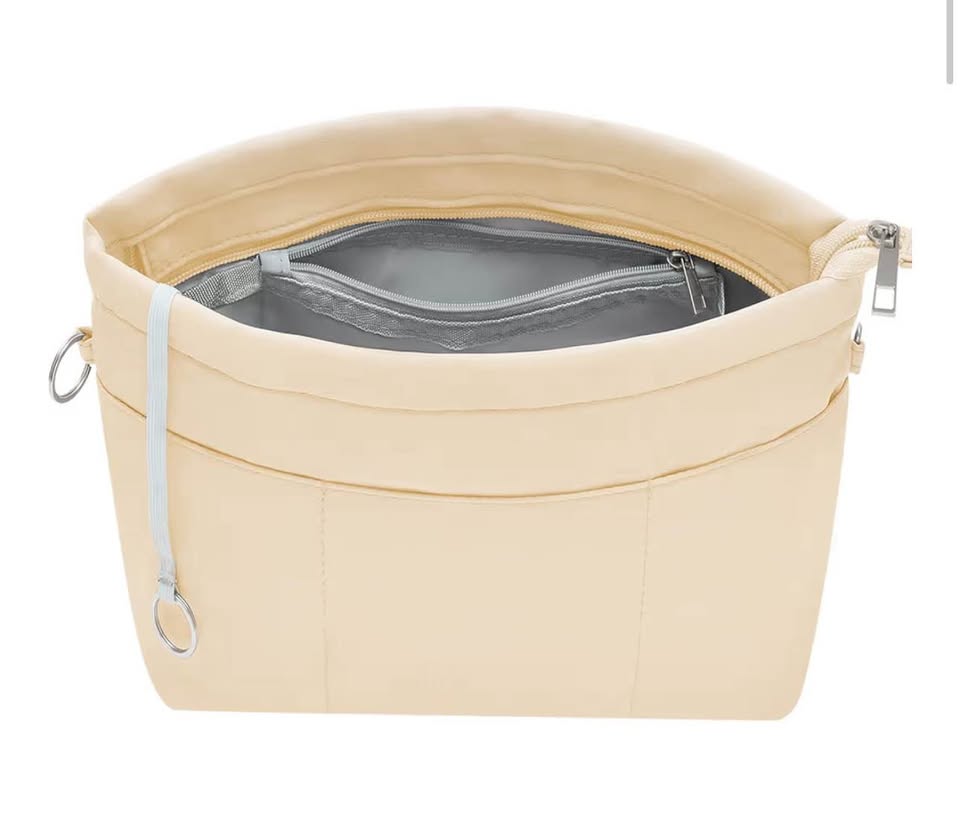 Purse Organizer Insert with Zipped Top for Tote Bag, Handbag Shaper with 13 Pock