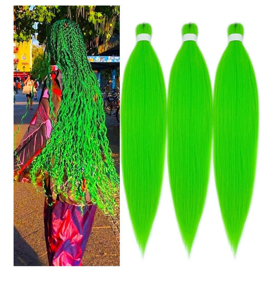 Neon Green Braiding Hair Pre Stretched Human Colored Hair Extensions for Braidin