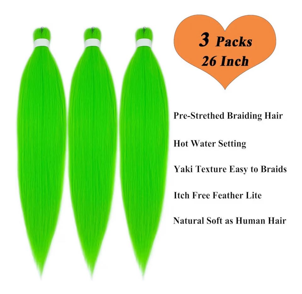 Neon Green Braiding Hair Pre Stretched Human Colored Hair Extensions for Braidin