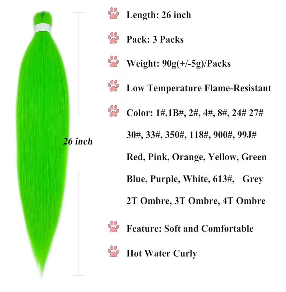 Neon Green Braiding Hair Pre Stretched Human Colored Hair Extensions for Braidin
