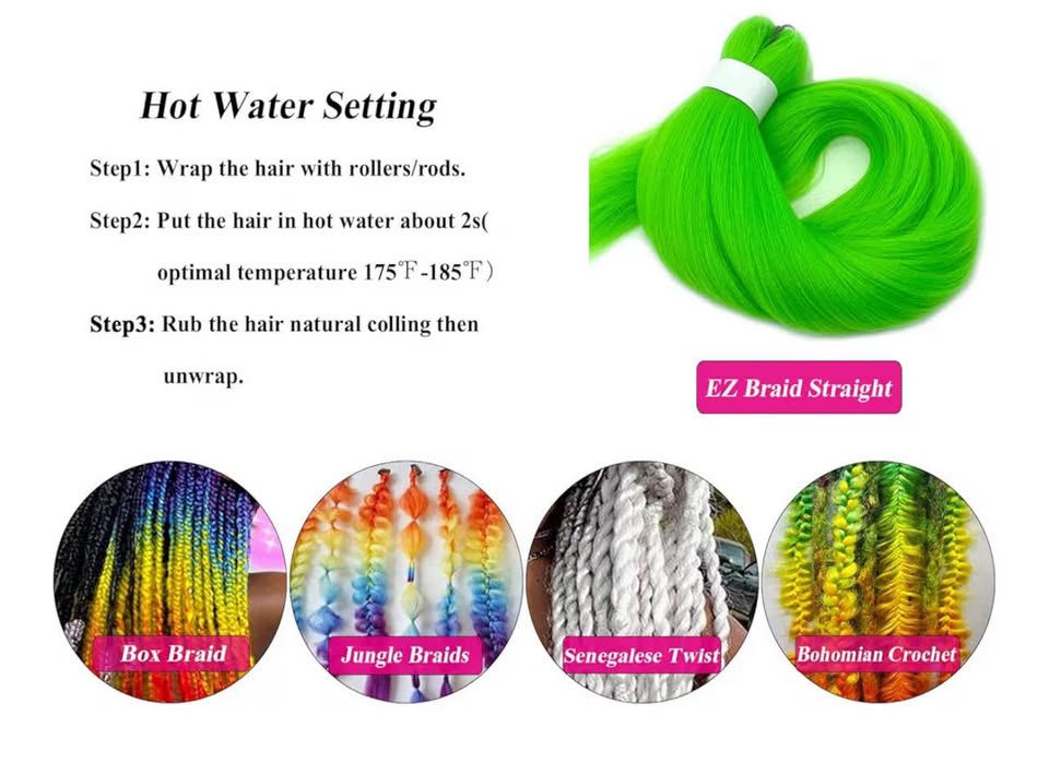 Neon Green Braiding Hair Pre Stretched Human Colored Hair Extensions for Braidin