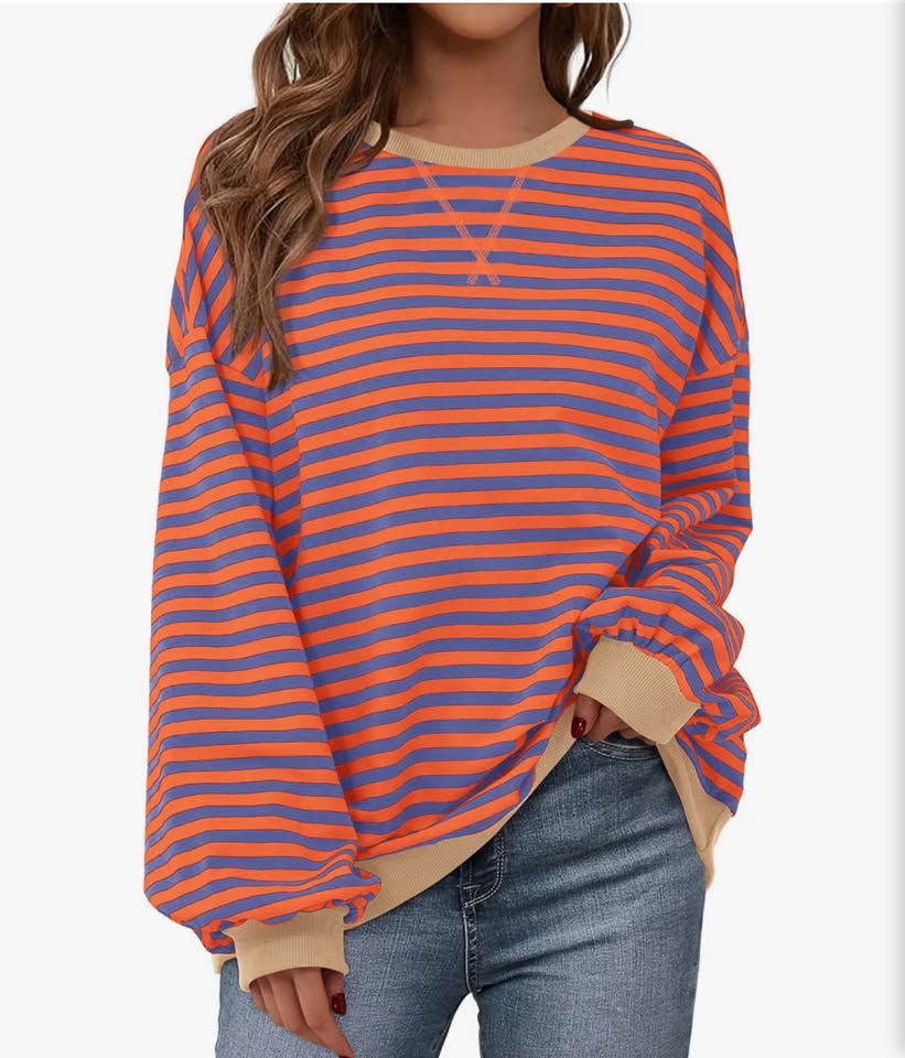 Oversized Striped Crewneck Sweatshirt