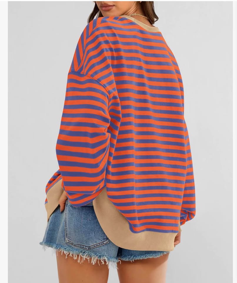Oversized Striped Crewneck Sweatshirt
