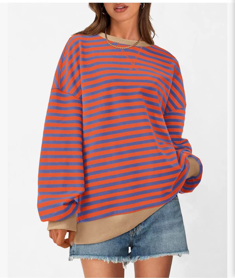 Oversized Striped Crewneck Sweatshirt