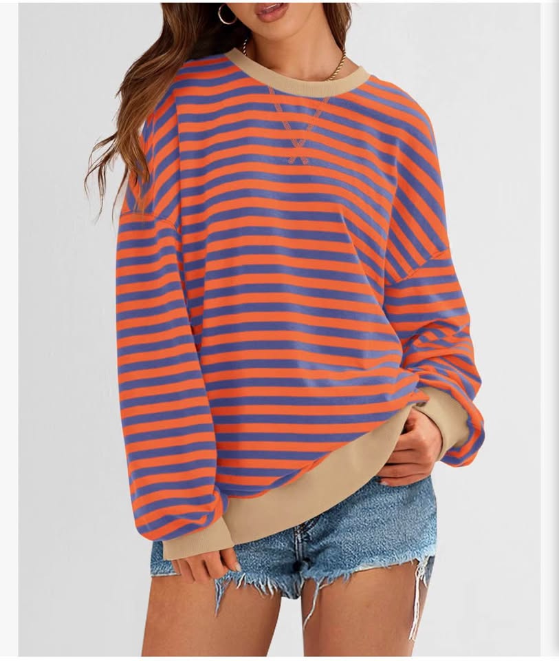 Oversized Striped Crewneck Sweatshirt