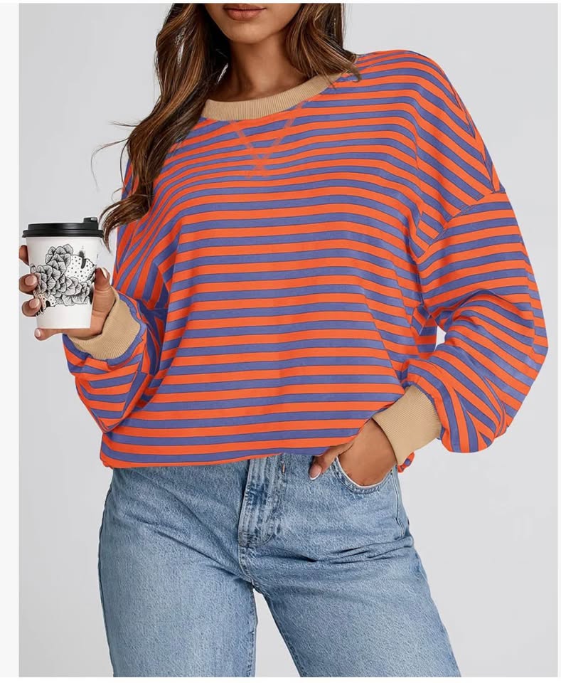 Oversized Striped Crewneck Sweatshirt