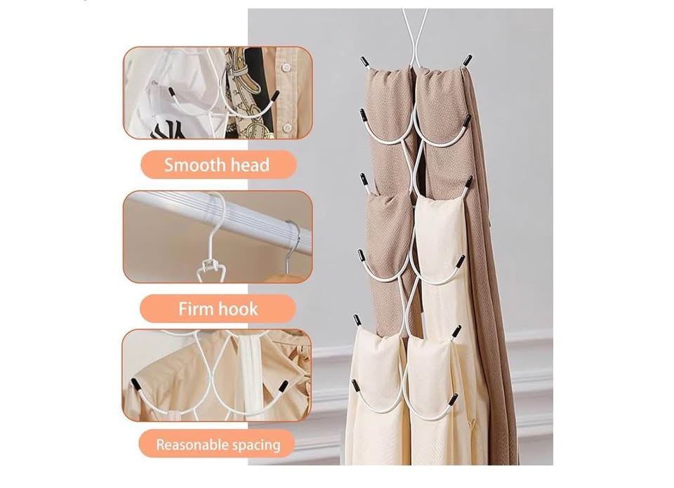 2PCS Scarf Hangers, Multifunctional Scarf Organizer with 12 Hooks, 360° Rotating