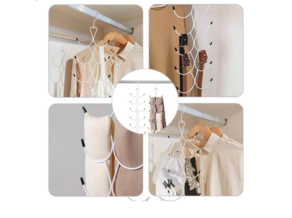 2PCS Scarf Hangers, Multifunctional Scarf Organizer with 12 Hooks, 360° Rotating