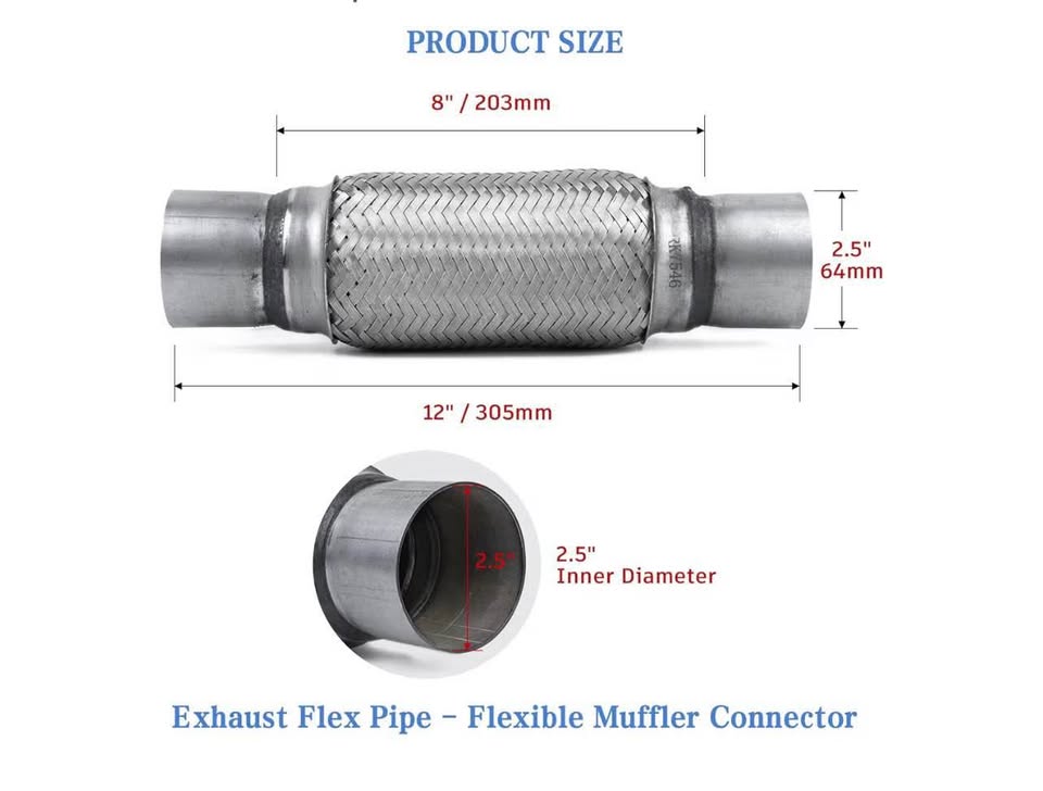 Remarkable Power RK7546-2.5" x 8" Heavy Duty Stainless Steel Exhaust Flex Pipe 1