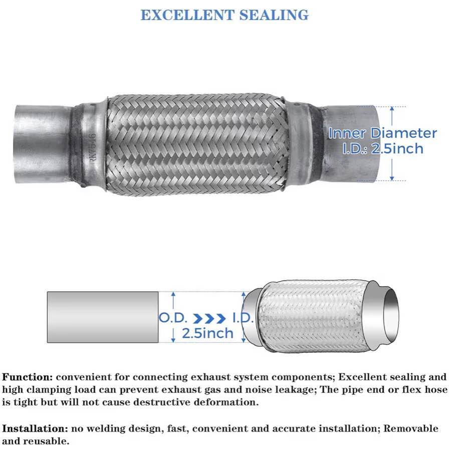 Remarkable Power RK7546-2.5" x 8" Heavy Duty Stainless Steel Exhaust Flex Pipe 1