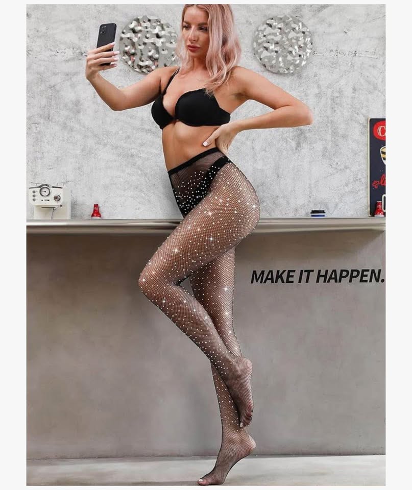 3 Pairs of Women's Sheer Tights & Fishnet Tights Match Sets Sparkly Fishnets She