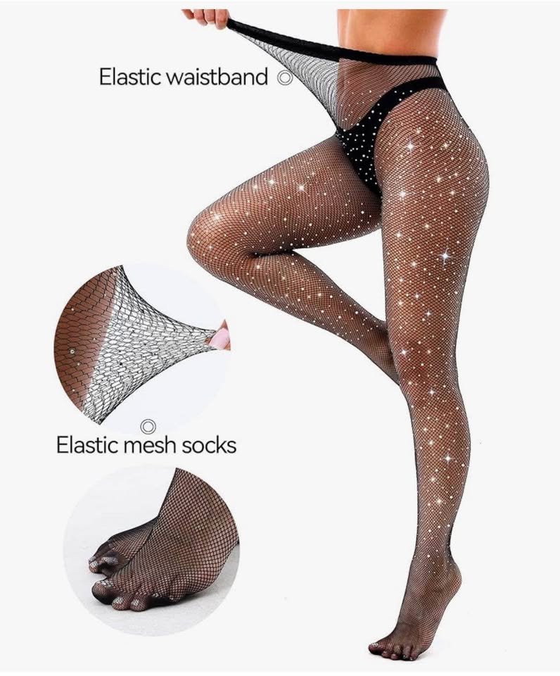 3 Pairs of Women's Sheer Tights & Fishnet Tights Match Sets Sparkly Fishnets She