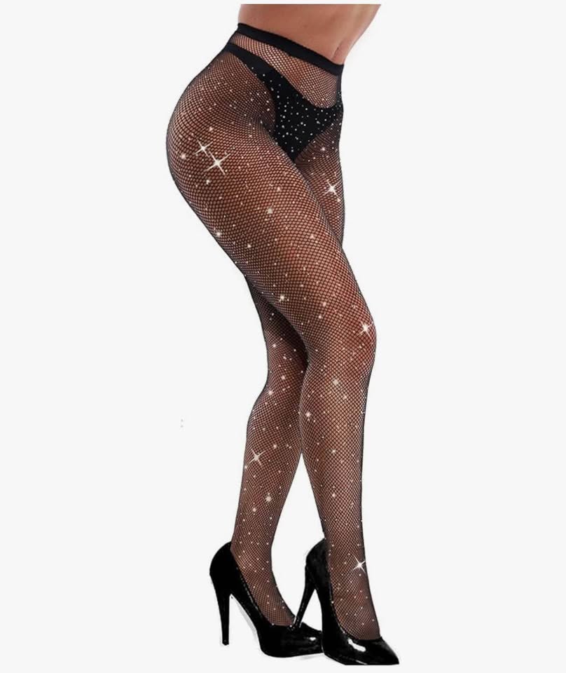 3 Pairs of Women's Sheer Tights & Fishnet Tights Match Sets Sparkly Fishnets She