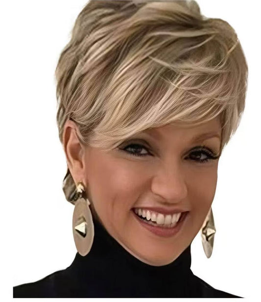 QUEENTAS Pixie Layered Short Blonde Wigs for White Black Women Synthetic Hair (B