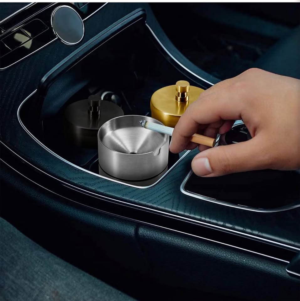Stainless Steel Auto Ashtrays with Lid Car Ashtray Smell Proof Portable Smokeles