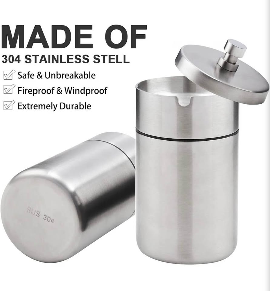Stainless Steel Auto Ashtrays with Lid Car Ashtray Smell Proof Portable Smokeles