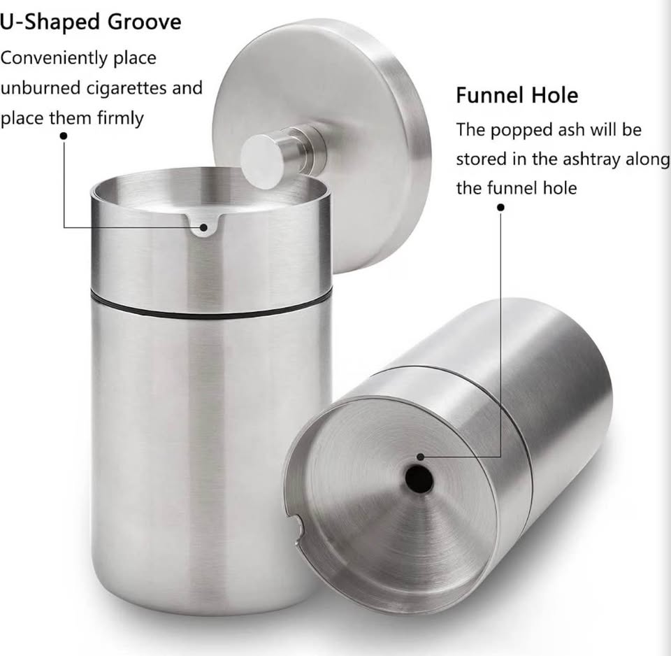 Stainless Steel Auto Ashtrays with Lid Car Ashtray Smell Proof Portable Smokeles