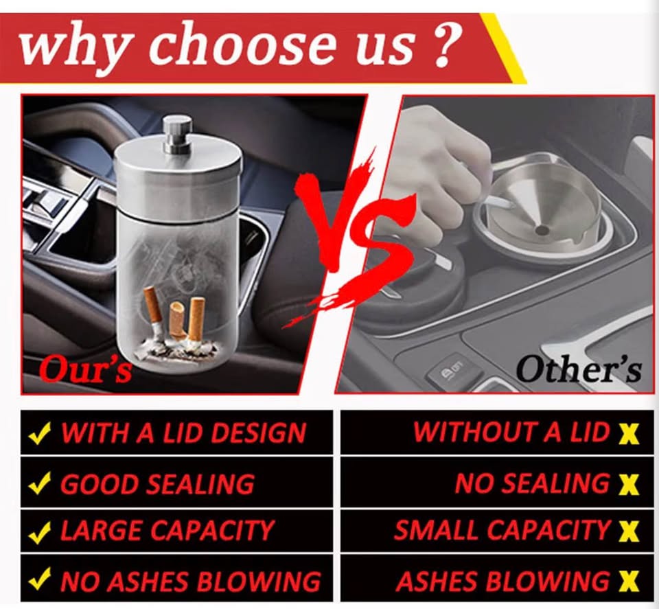 Stainless Steel Auto Ashtrays with Lid Car Ashtray Smell Proof Portable Smokeles