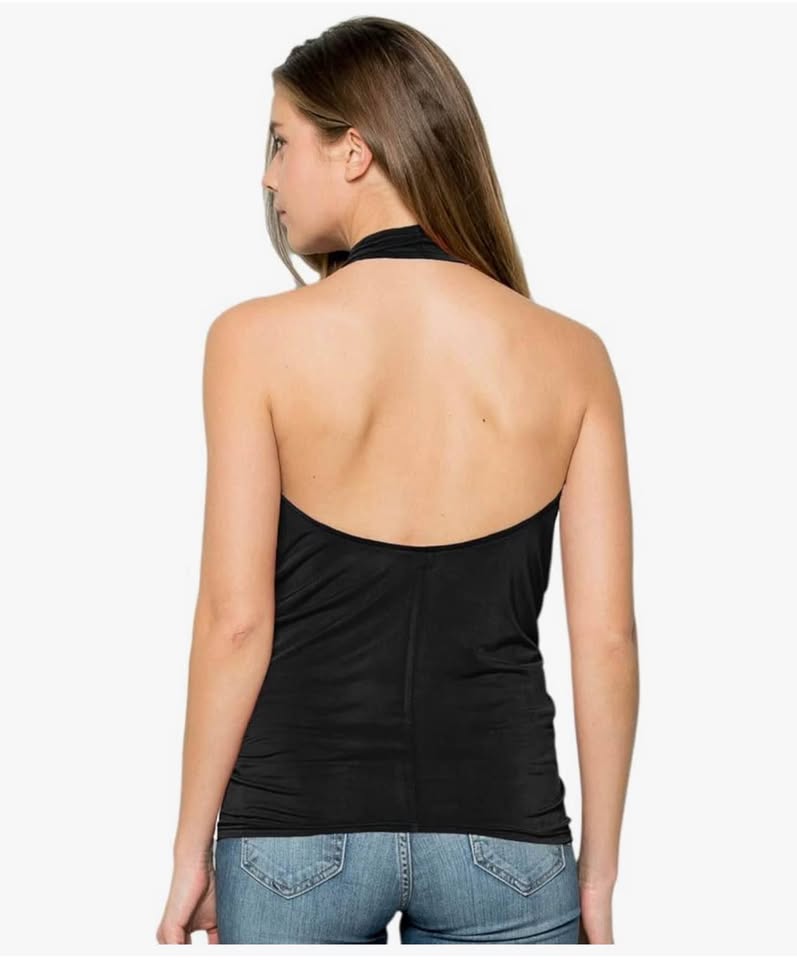 Women's Halter Neck Front Draped Backless Tank Top black Medium