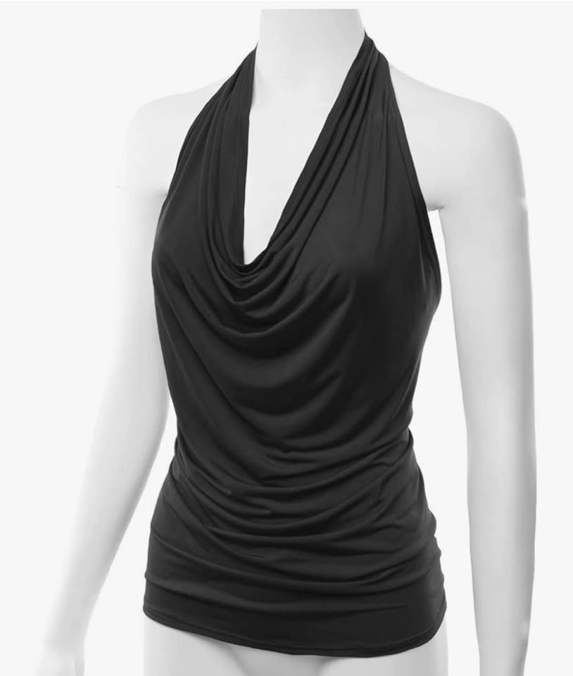 Women's Halter Neck Front Draped Backless Tank Top black Medium