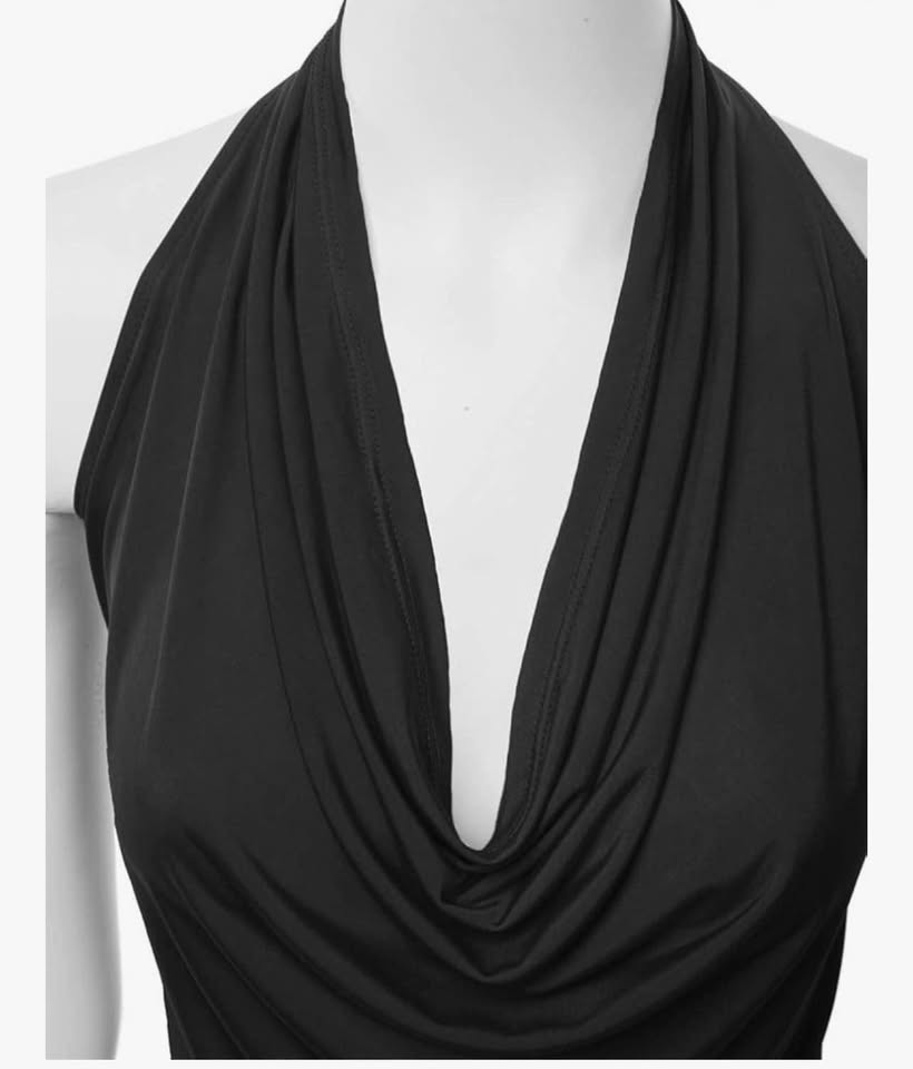 Women's Halter Neck Front Draped Backless Tank Top black Medium