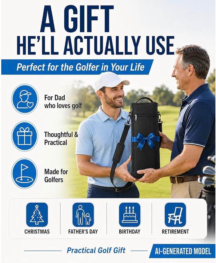 Golf Cooler Bag, Golf Gifts for Men, 6-Can Beer Sleeve
