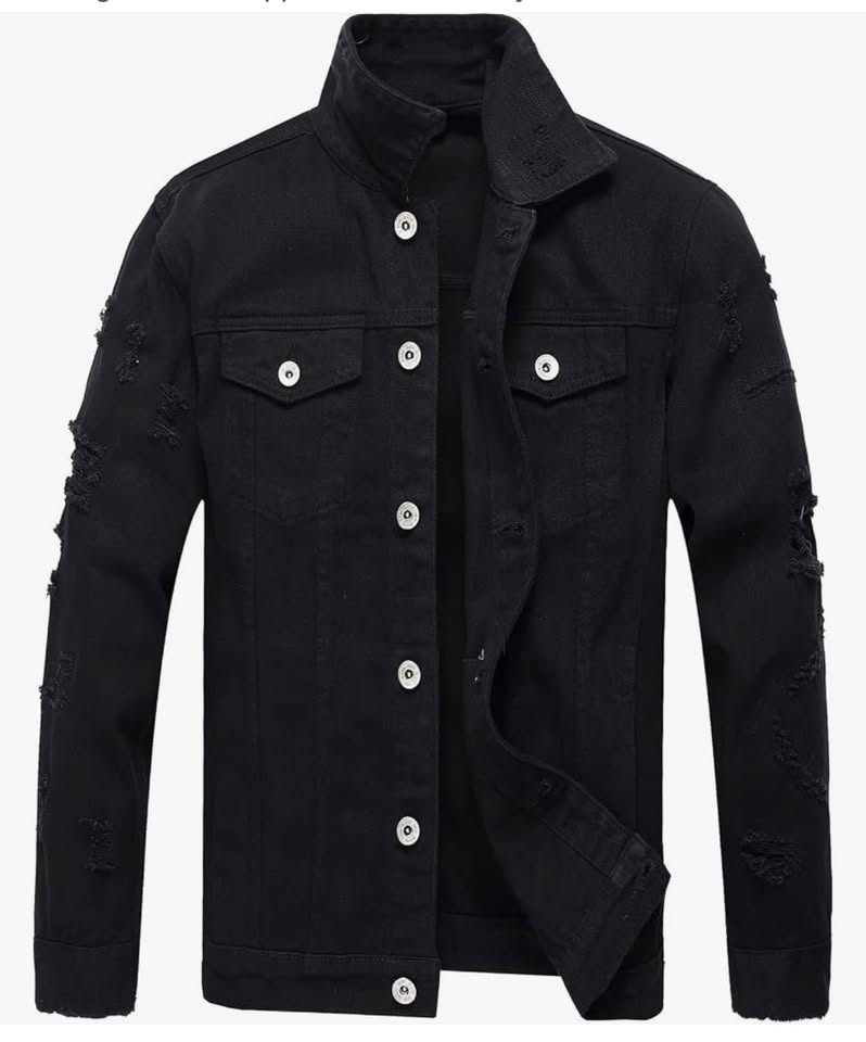 Distressed Black Denim Jacket