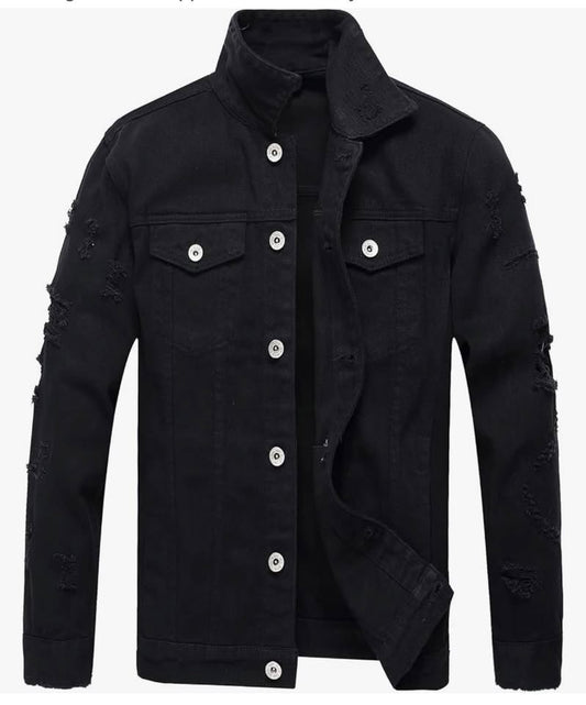 Distressed Black Denim Jacket