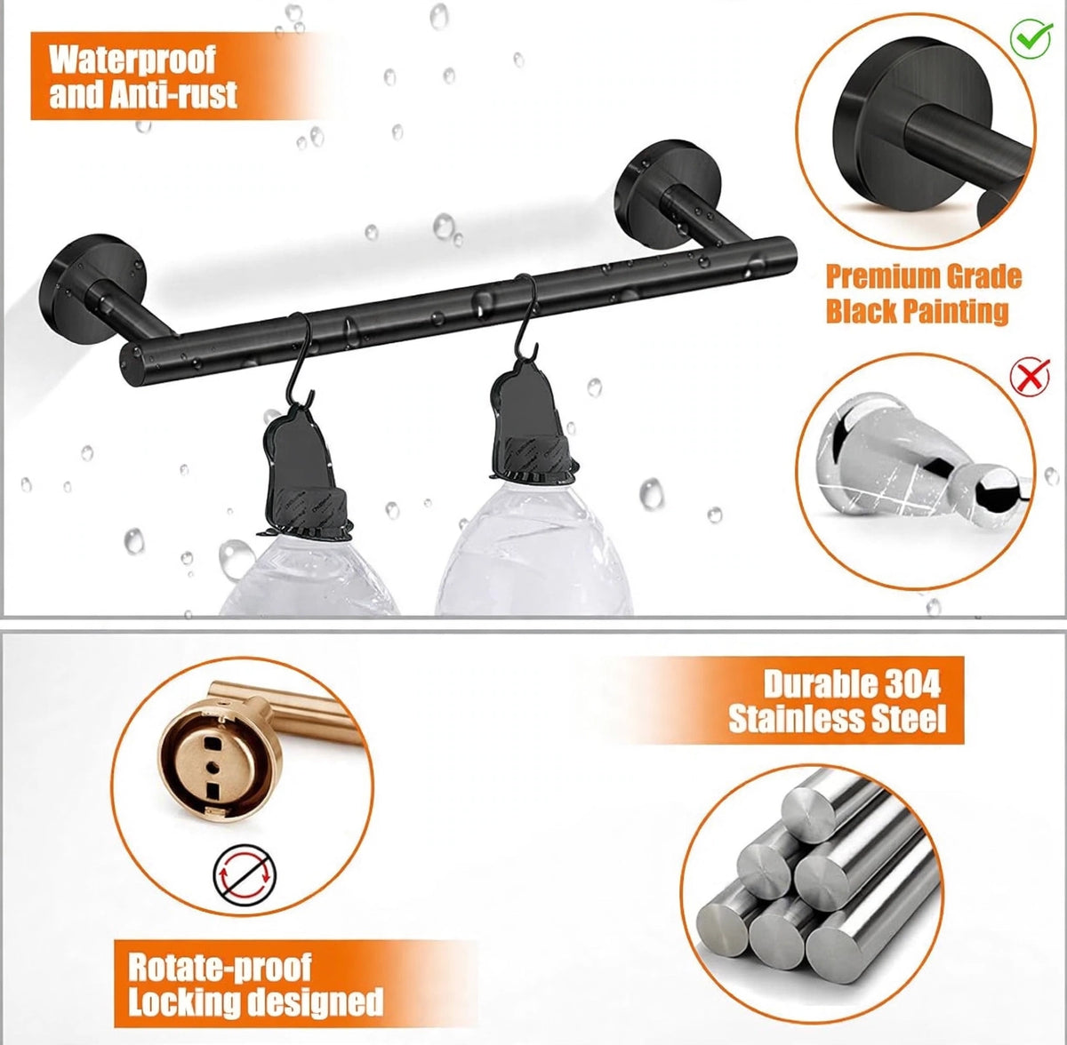 Tudoccy 5-Pieces Matte Black Bathroom Hardware Set SUS304 Stainless Steel Round Wall Mounted